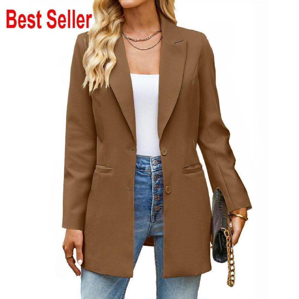 Long Blazer Jacket Business Casual Professional Office Work Wear Lapel Pockets